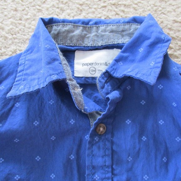 Paper Denim & Cloth Button Front Dress Shirt Boys 12M Blue Long Sleeve Collar - Picture 2 of 5